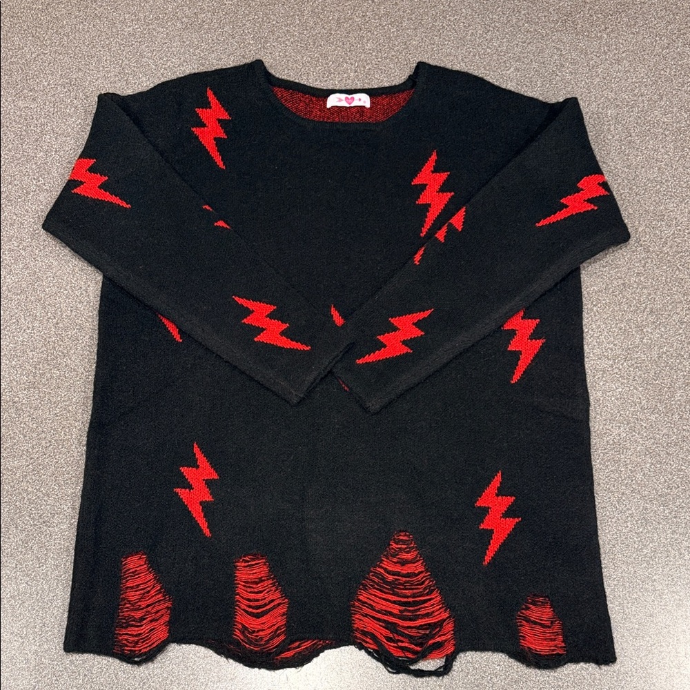 Buddy Love Red and Black Knit Distressed Oversized Sweater Size M